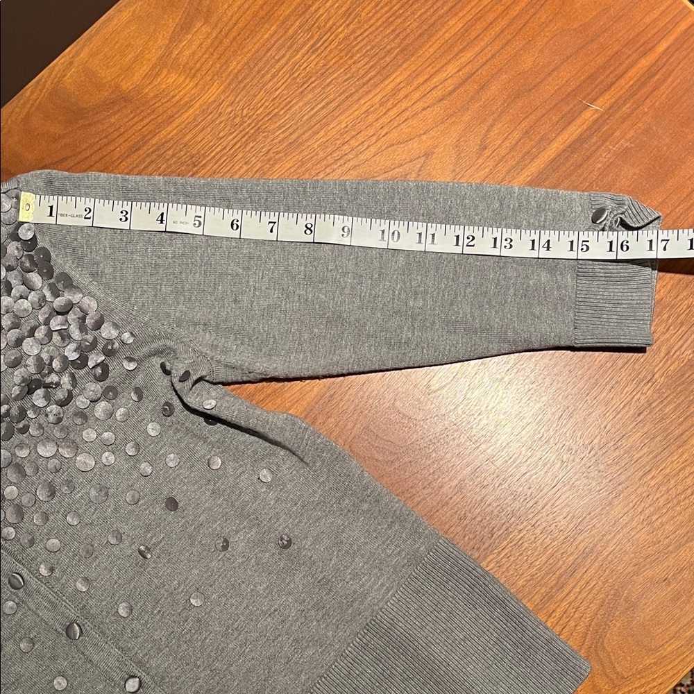 WHBM Cardigan Gray with Embellishments button Down 3/4 sleeves Size Small - Picture 10 of 12